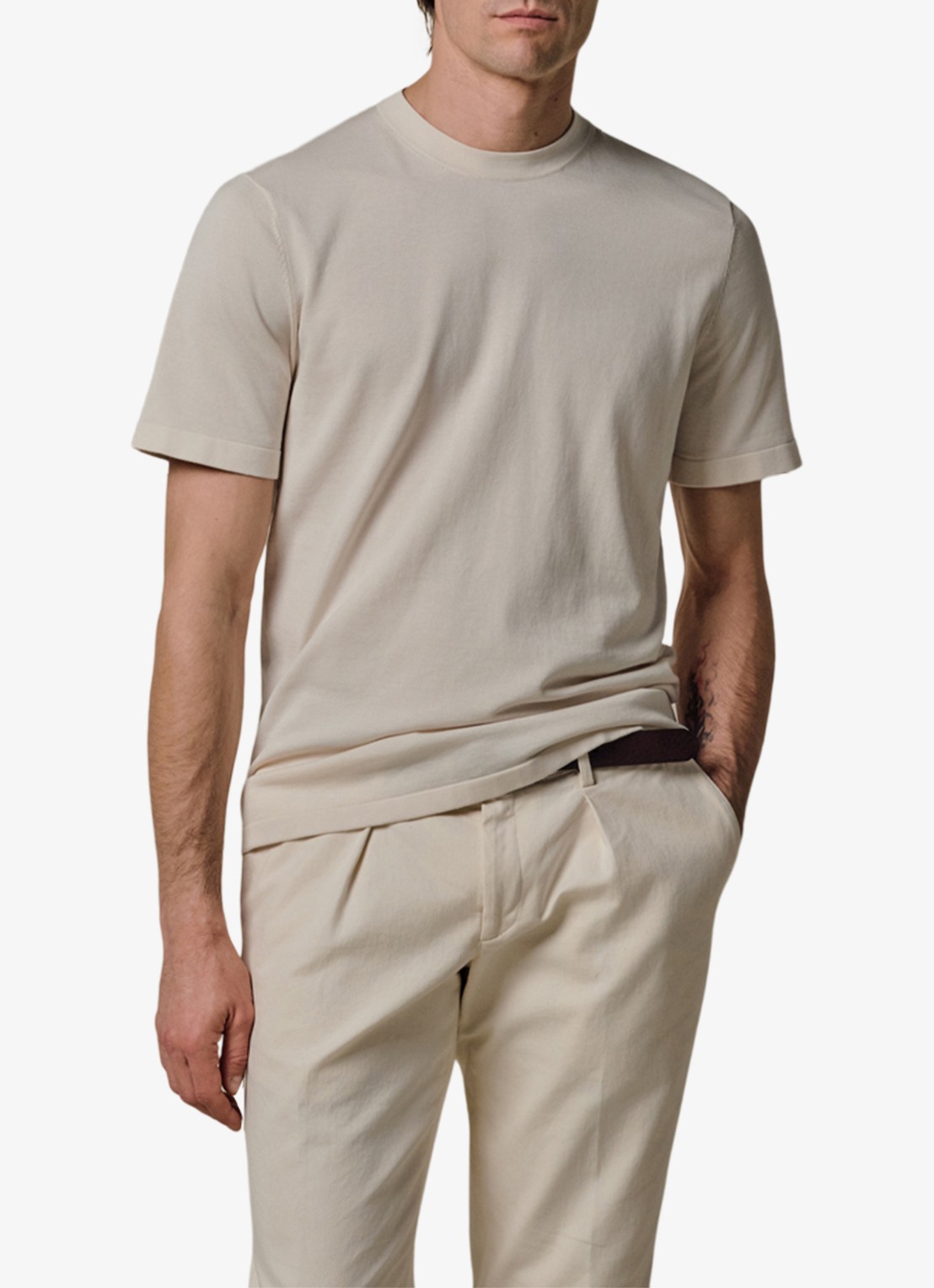 Profuomo T-shirt met ronde hals - detail gebroken wit