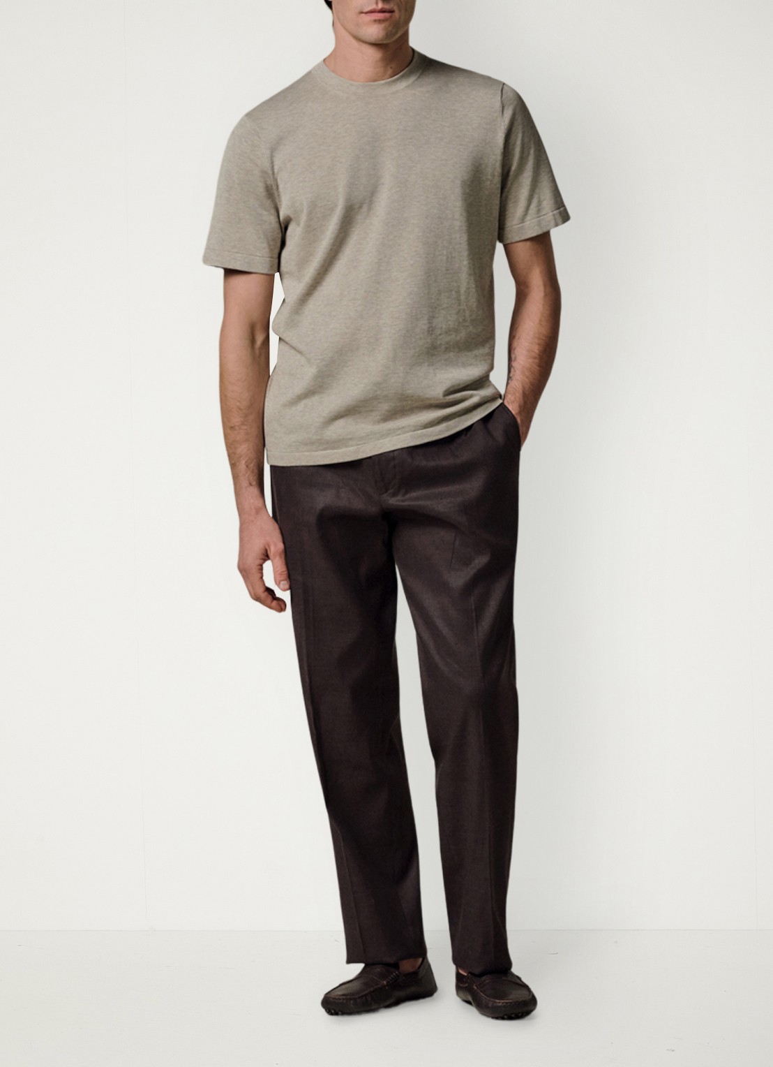 Profuomo T-shirt met ronde hals - voorkant 6 beige