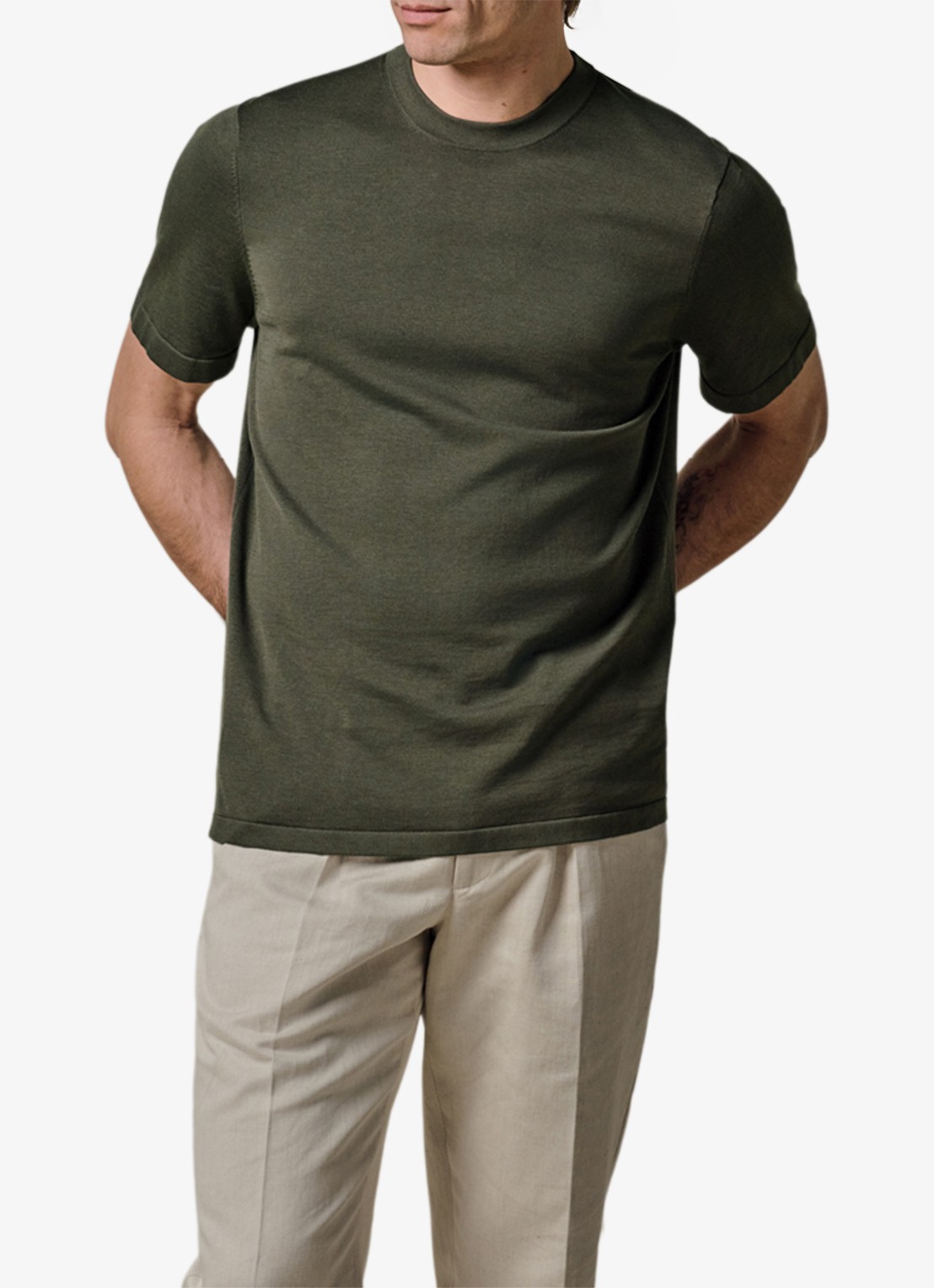 Profuomo T-shirt met ronde hals - detail donkergroen