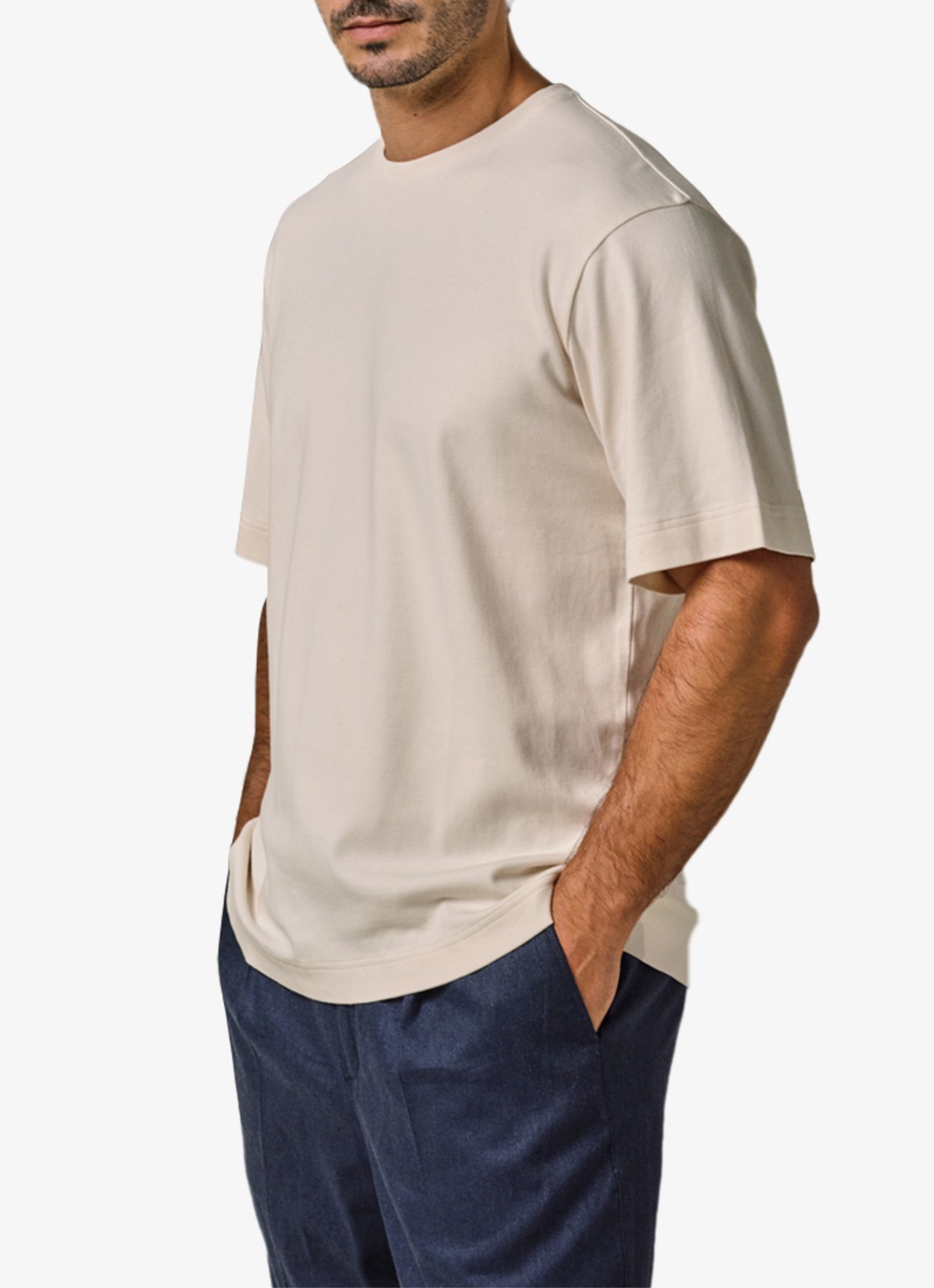 Profuomo T-shirt met stretch - detail 3 creme