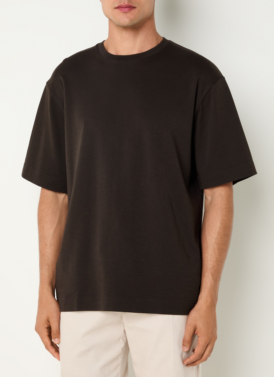 Profuomo T-shirt met stretch - detail bruin