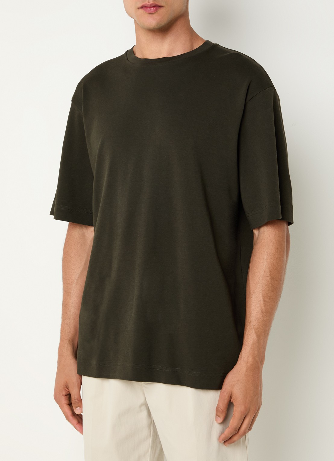 Profuomo T-shirt met stretch - detail 4 bronsgroen