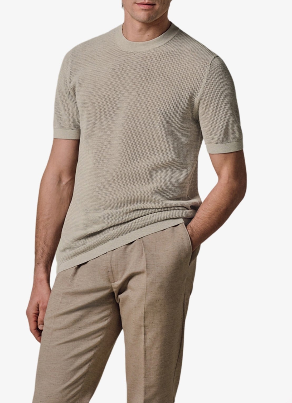 Profuomo T-shirt met structuur - detail 3 beige