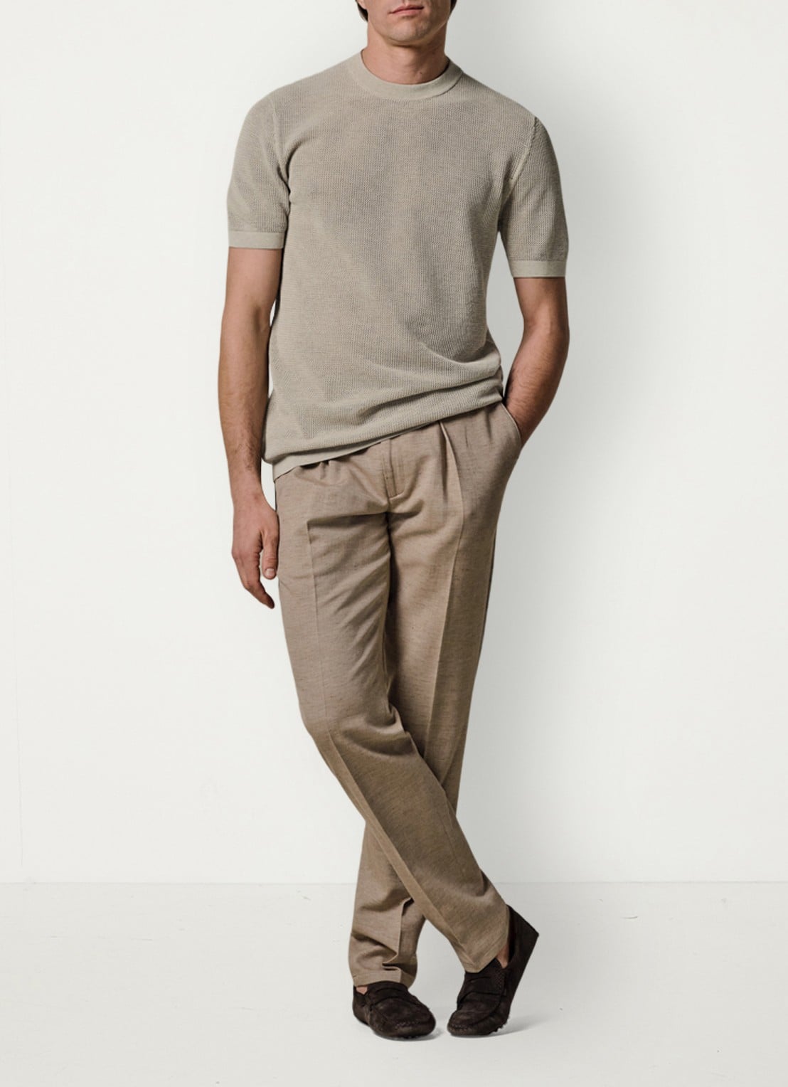 Profuomo T-shirt met structuur - voorkant 2 beige