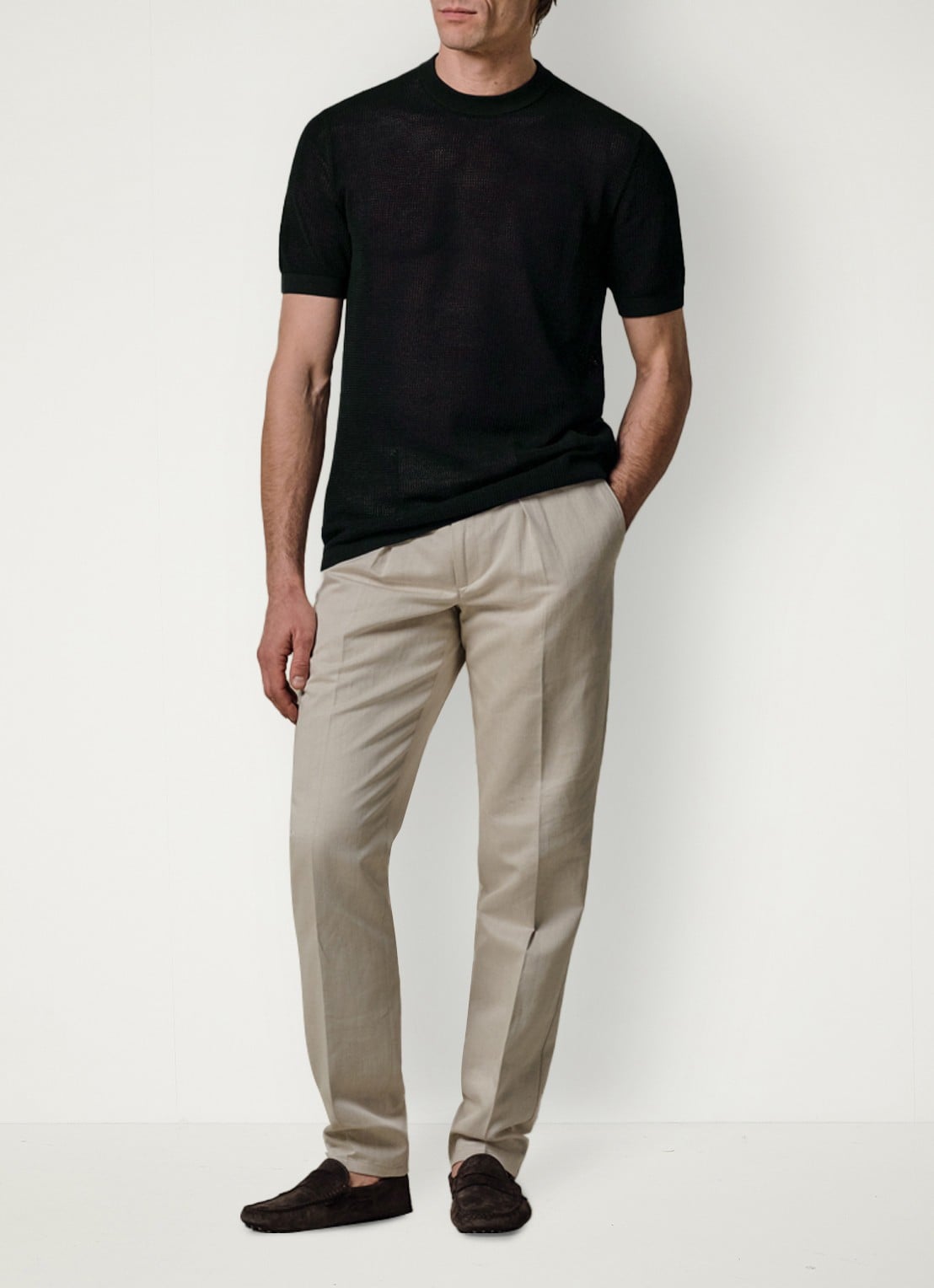 Profuomo T-shirt met structuur - voorkant 6 donkerblauw