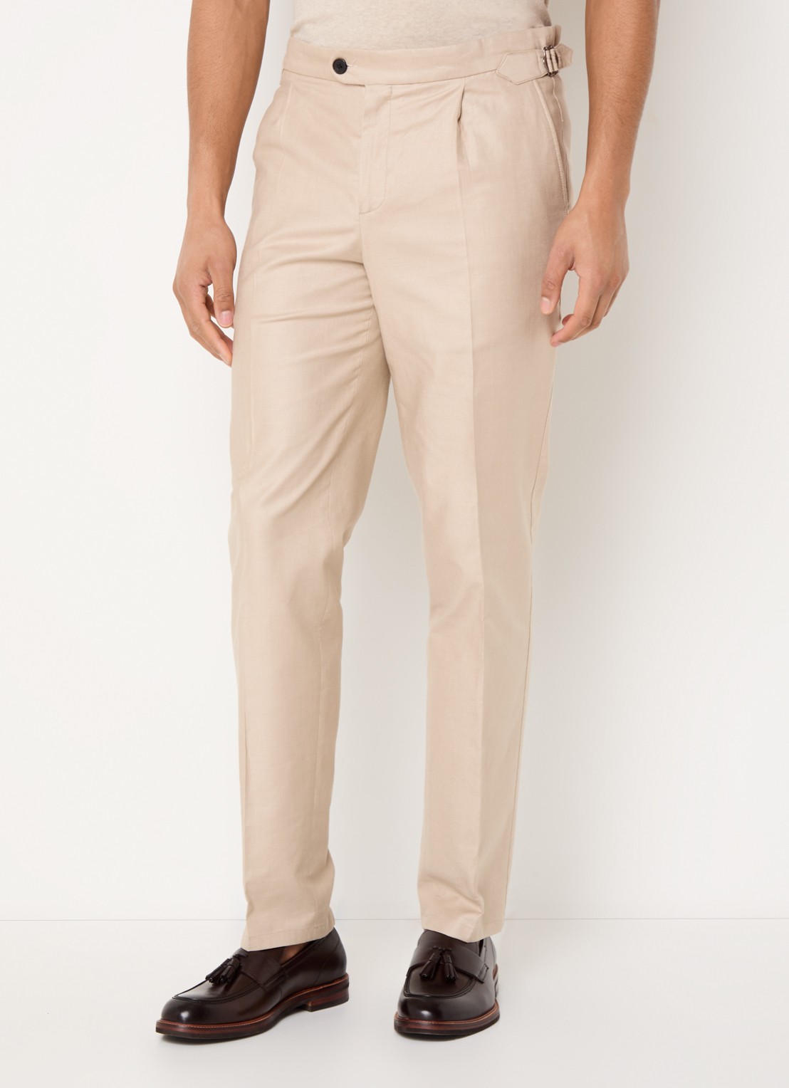 Profuomo Tapered fit pantalon in linnenblend met steekzakken - detail beige