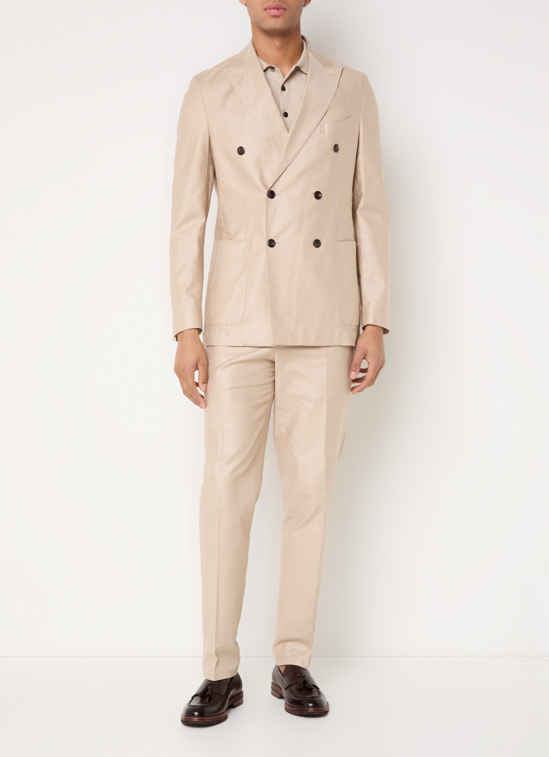 Profuomo Tapered fit pantalon in linnenblend met steekzakken - voorkant 6 beige