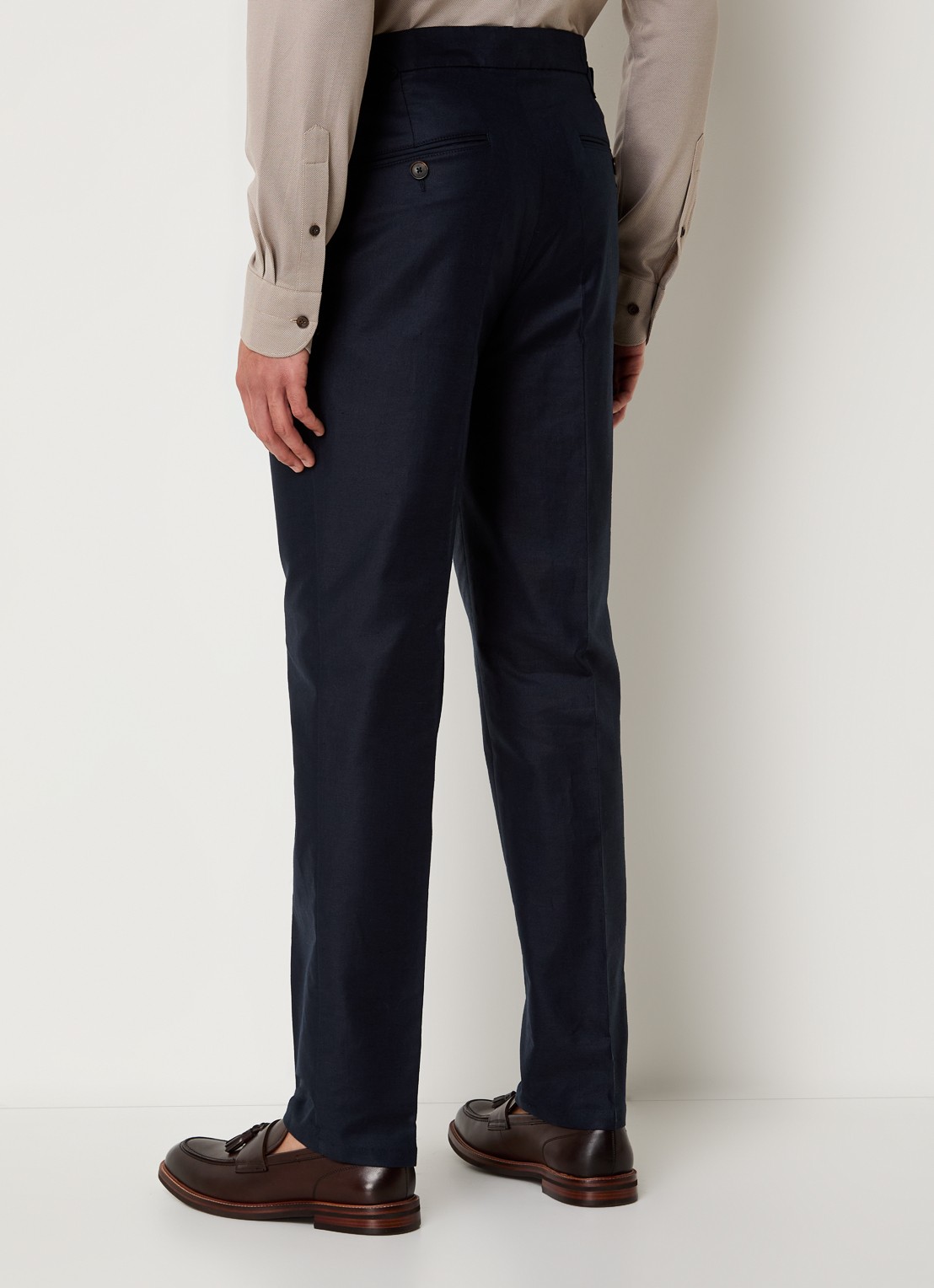 Profuomo Tapered fit pantalon in linnenblend met steekzakken - achterkant 5 donkerblauw