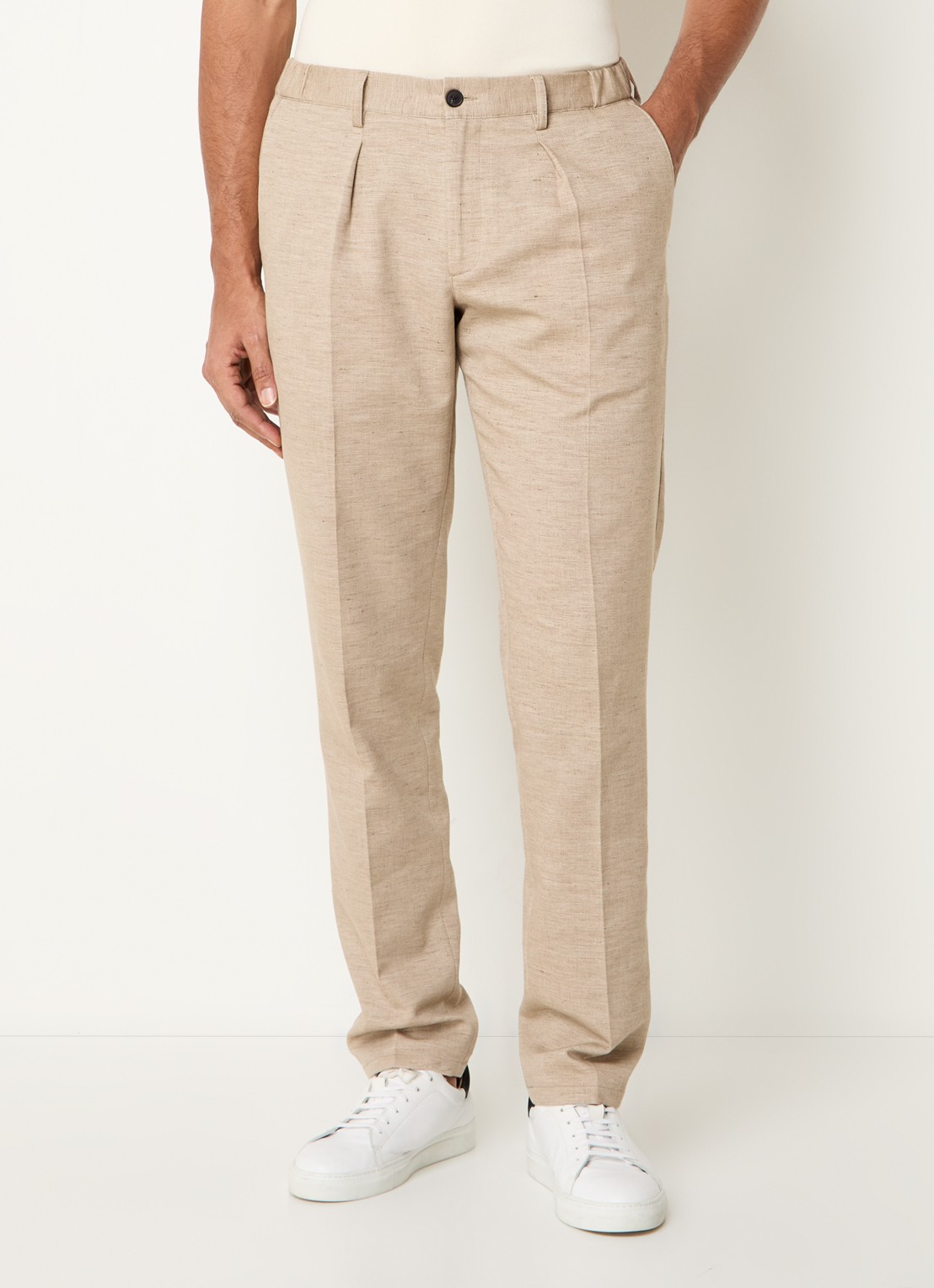Profuomo Tapered fit pantalon in linnenblend met steekzakken - detail beige