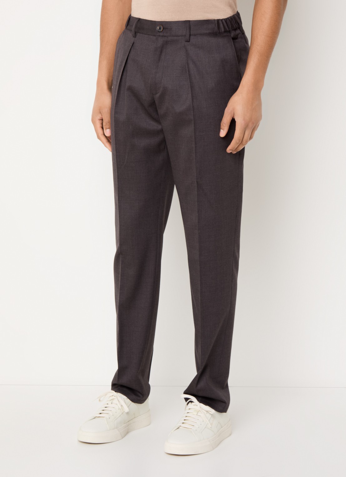 Profuomo Tapered fit pantalon van wol met steekzakken - detail donkerbruin