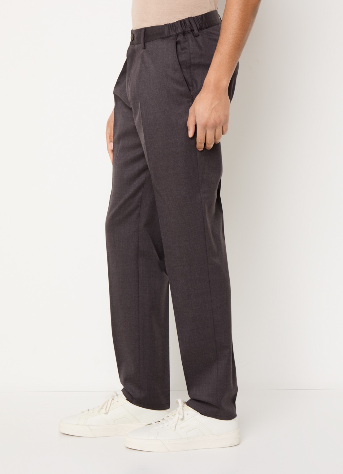 Profuomo Tapered fit pantalon van wol met steekzakken - detail 2 donkerbruin