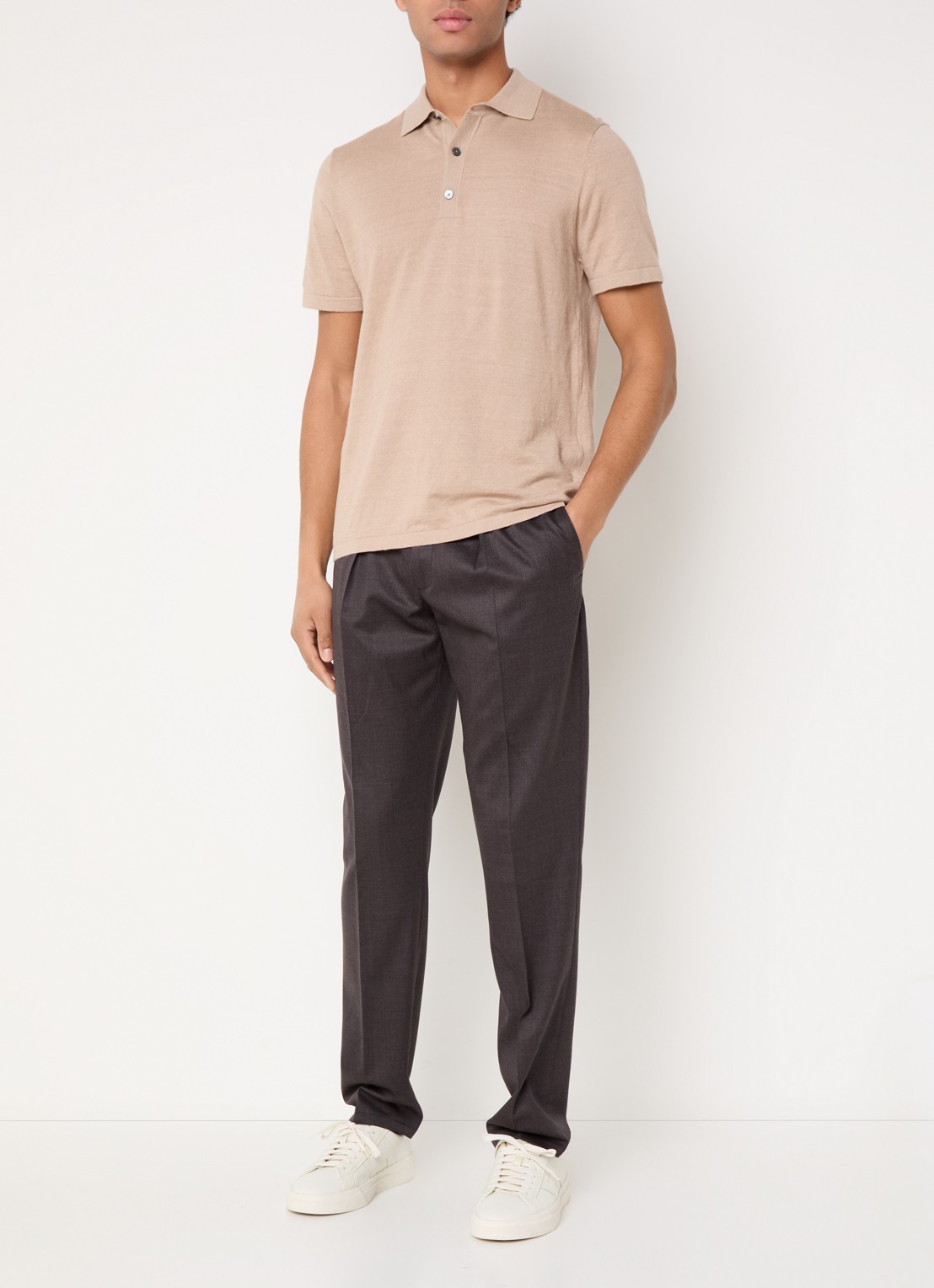 Profuomo Tapered fit pantalon van wol met steekzakken - voorkant 5 donkerbruin