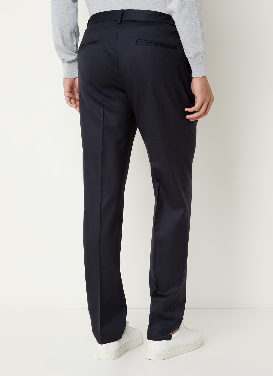 Profuomo Tapered fit pantalon van wol met steekzakken - achterkant 5 donkerblauw