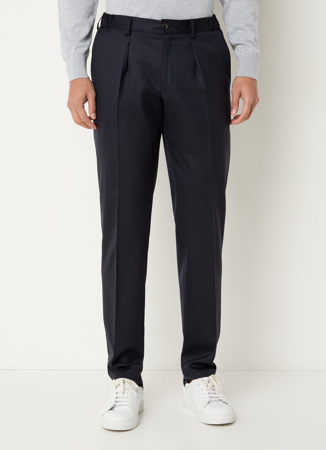 Profuomo Tapered fit pantalon van wol met steekzakken - detail donkerblauw