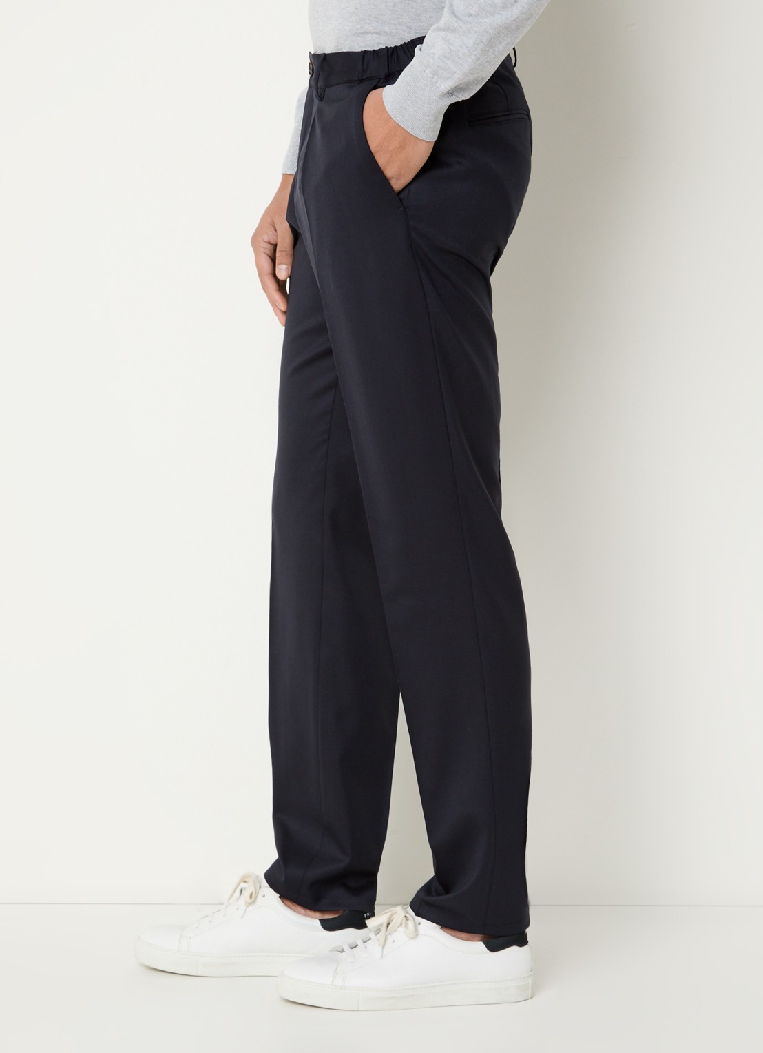 Profuomo Tapered fit pantalon van wol met steekzakken - detail 2 donkerblauw