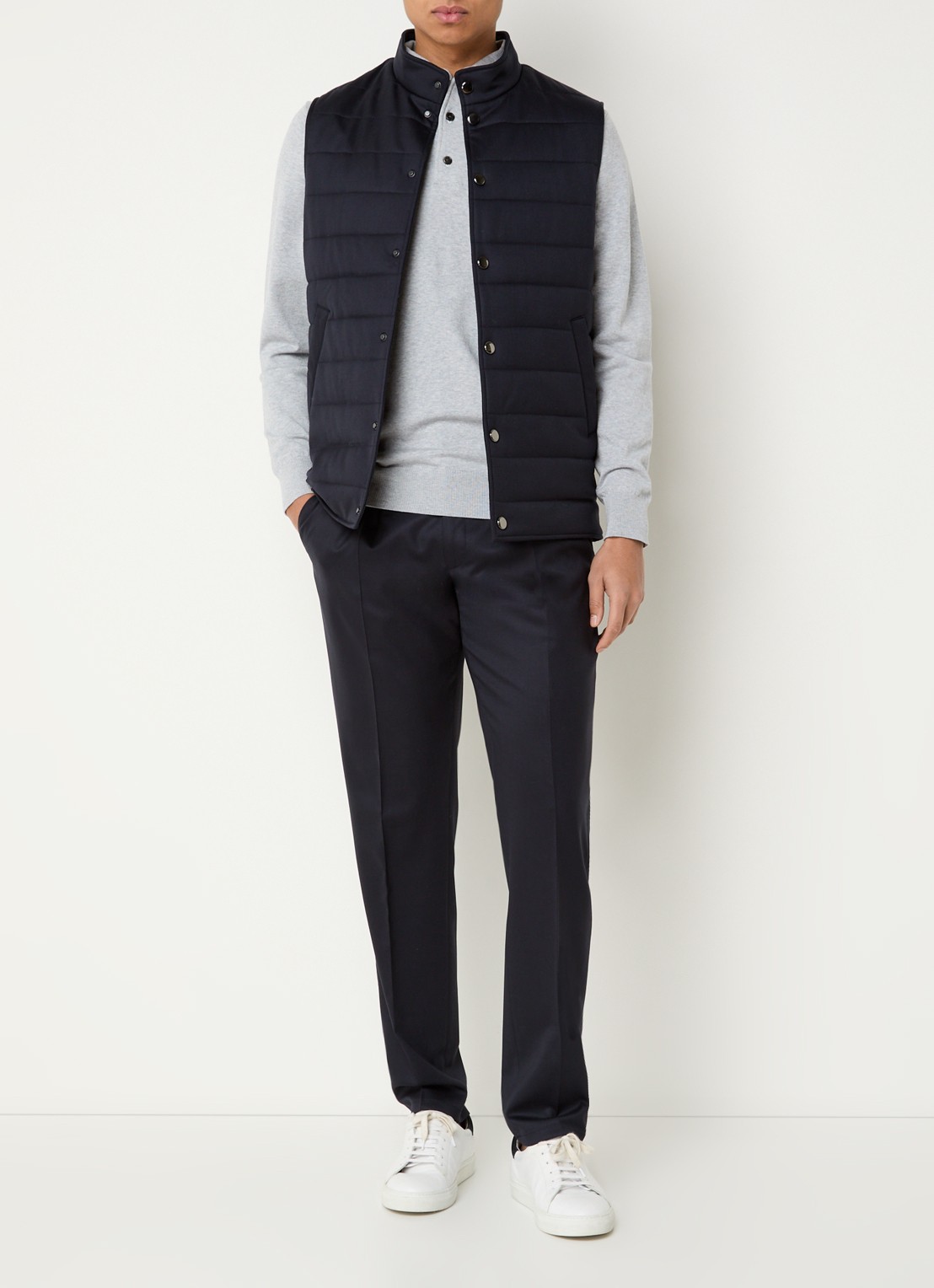 Profuomo Tapered fit pantalon van wol met steekzakken - voorkant 4 donkerblauw