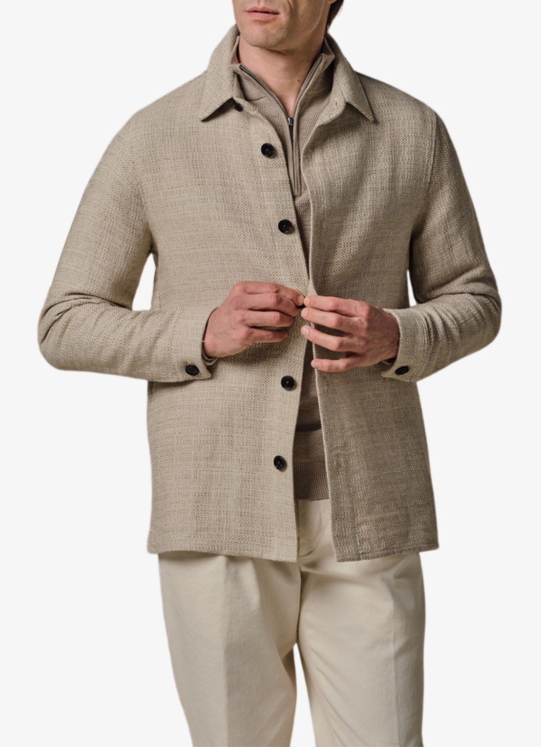 Profuomo Textured overshirt van linen - detail beige