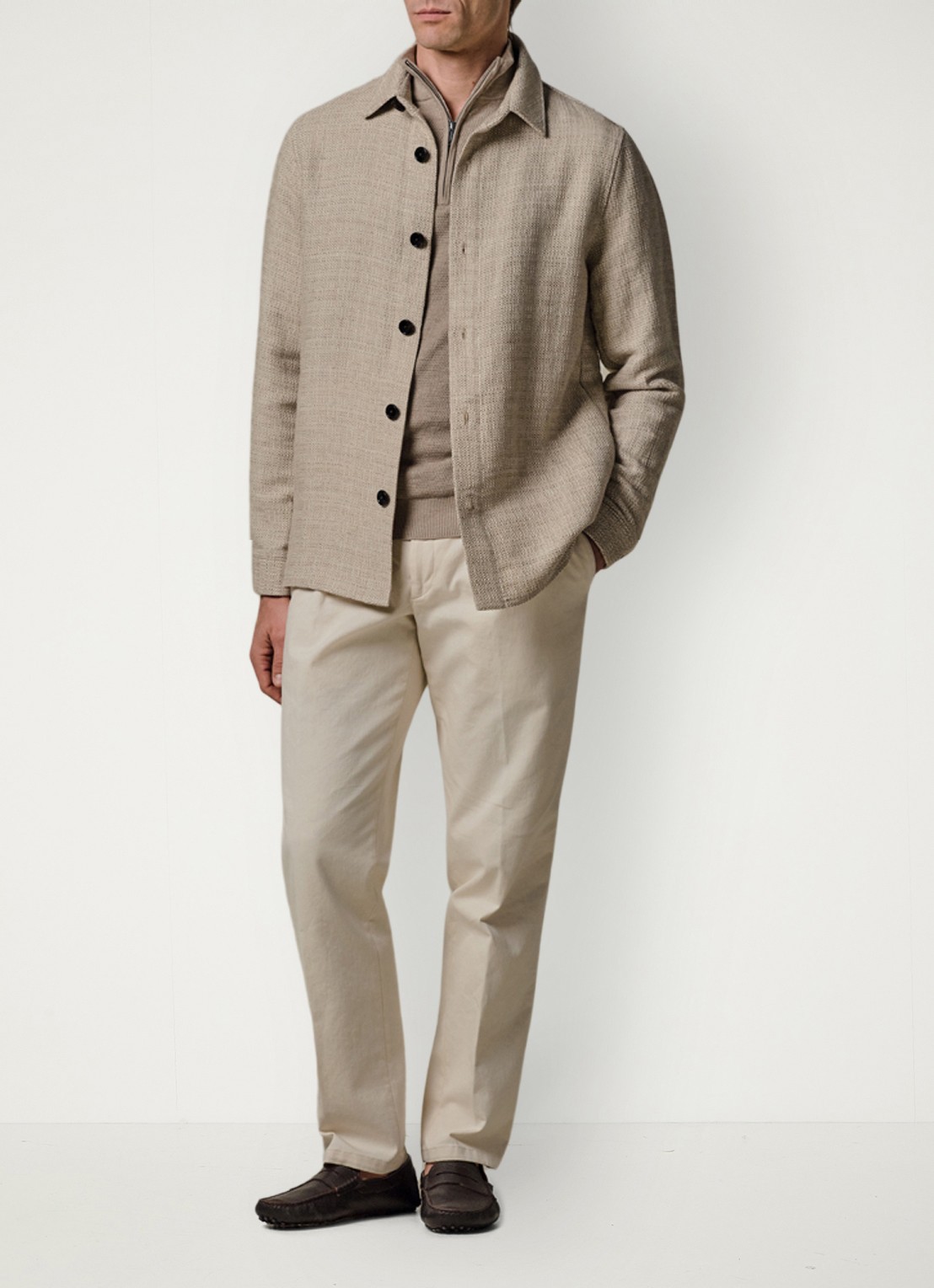 Profuomo Textured overshirt van linen - voorkant 6 beige