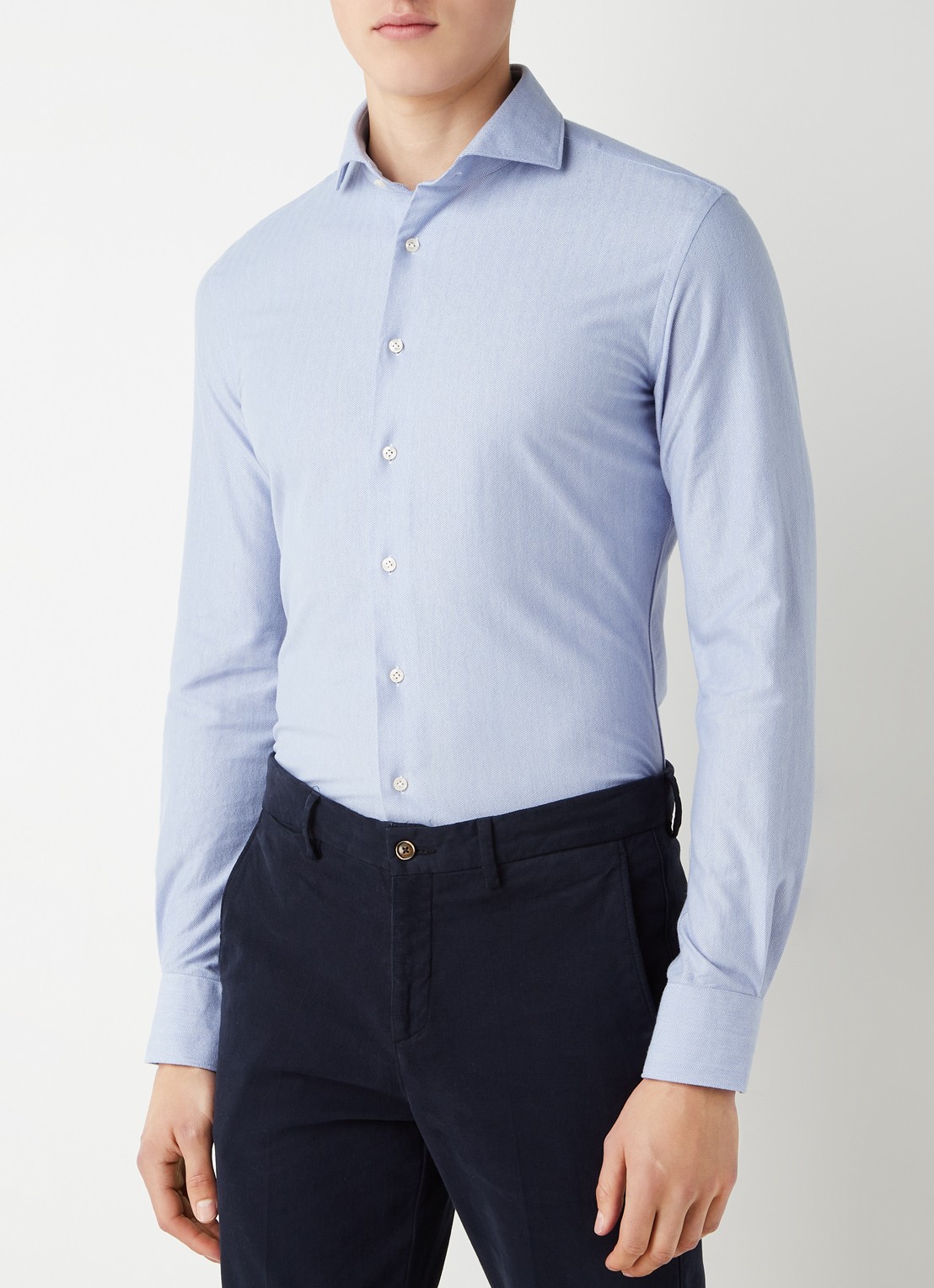 Profuomo The Knitted Shirt slim fit overhemd met stretch - detail 4 lichtblauw