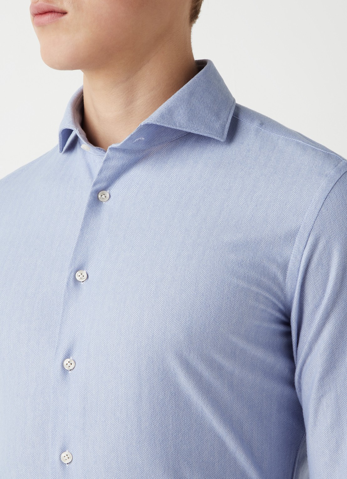 Profuomo The Knitted Shirt slim fit overhemd met stretch - detail 5 lichtblauw