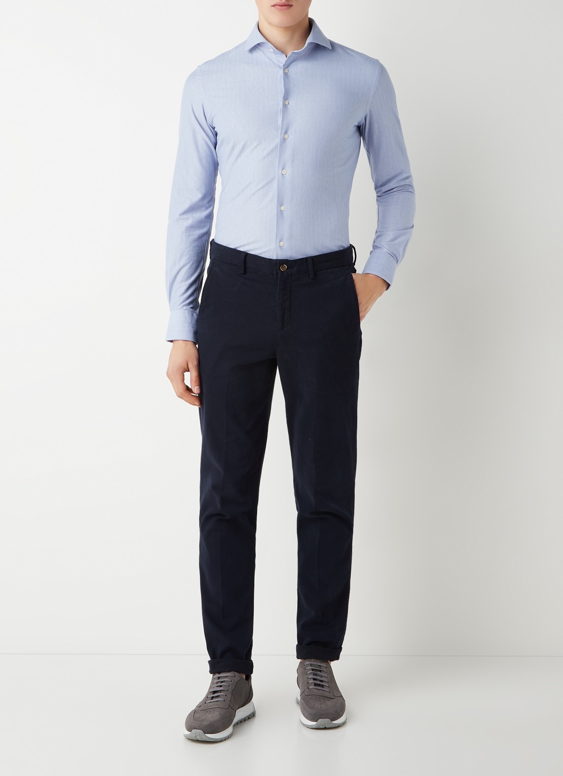 Profuomo The Knitted Shirt slim fit overhemd met stretch - voorkant lichtblauw