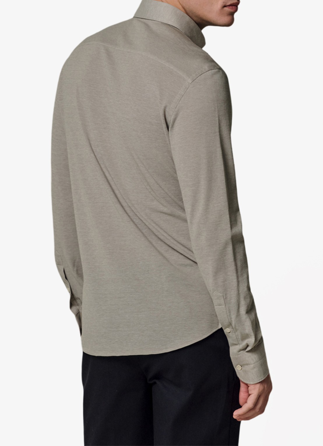 Profuomo The knitted shirt slim fit overhemd van piqué katoen - achterkant middengroen