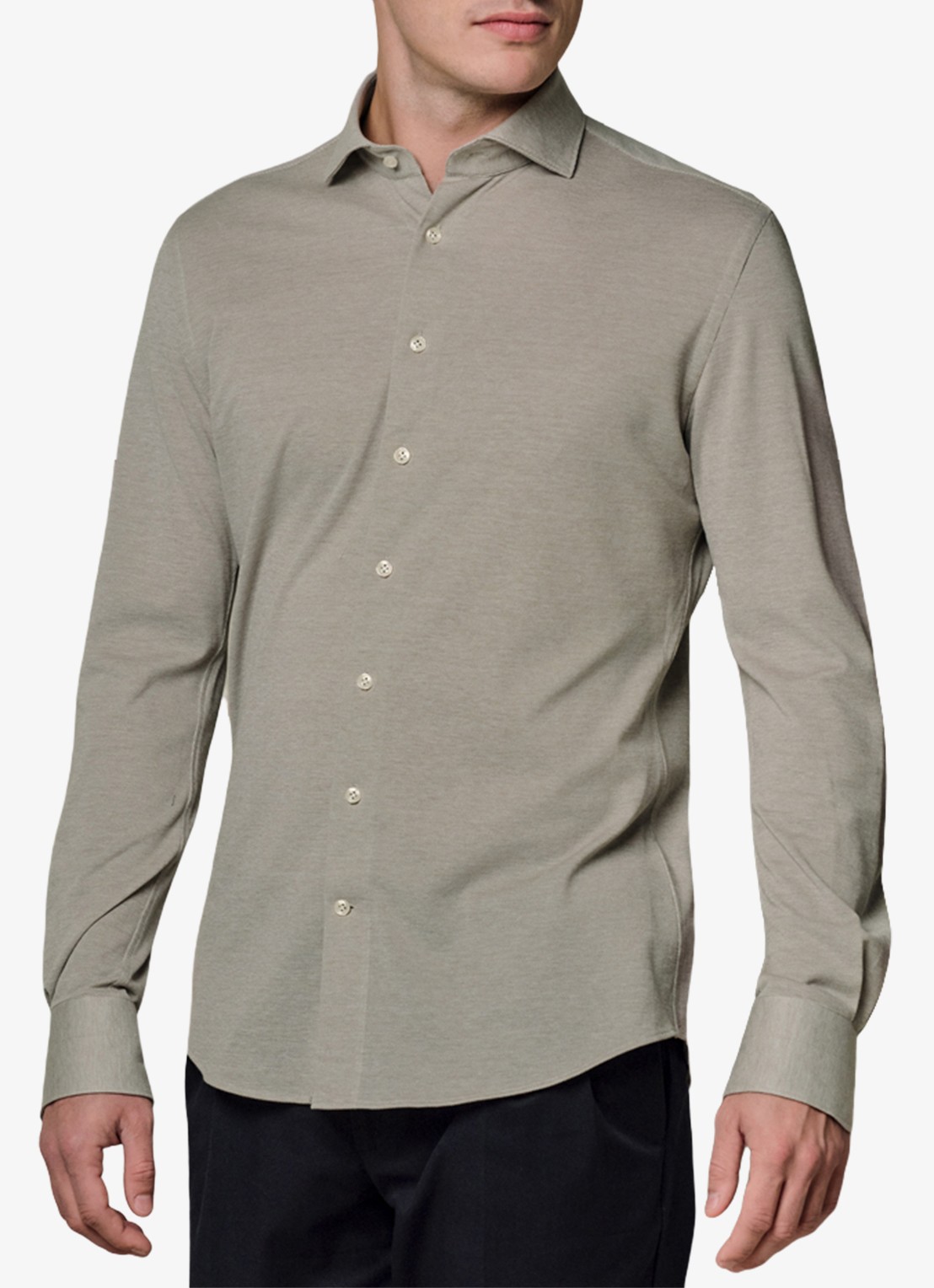Profuomo The knitted shirt slim fit overhemd van piqué katoen - detail 4 middengroen