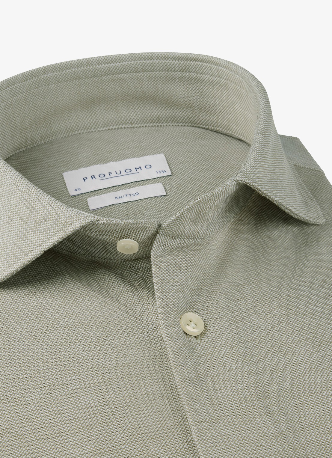Profuomo The knitted shirt slim fit overhemd van piqué katoen - detail 6 middengroen