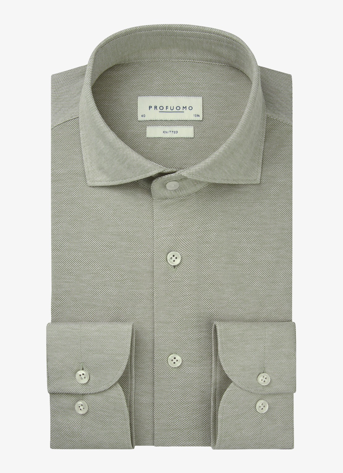 Profuomo The knitted shirt slim fit overhemd van piqué katoen - voorkant 2 middengroen
