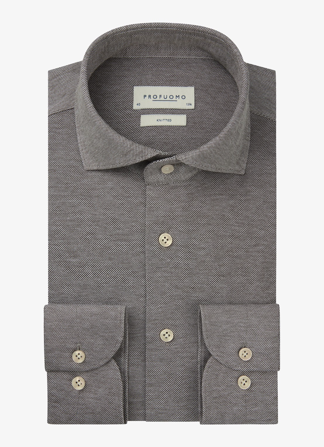 Profuomo The knitted shirt slim fit overhemd van piqué katoen - voorkant bruin