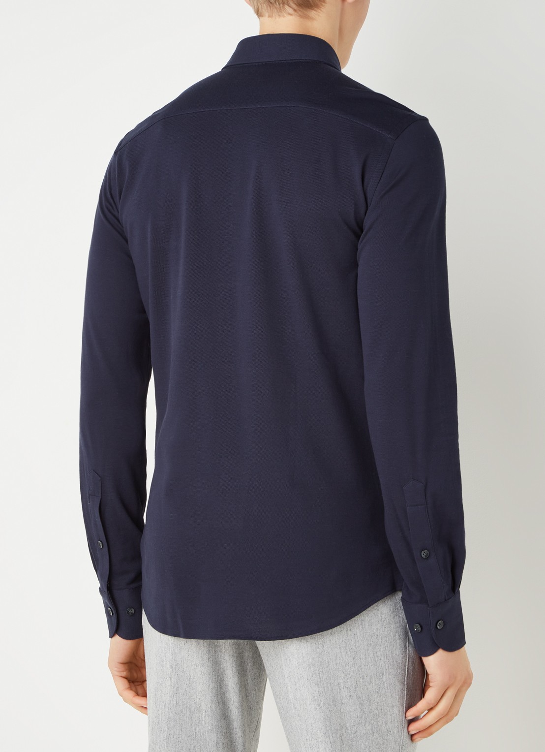 Profuomo The knitted shirt slim fit overhemd van piqué katoen - achterkant 3 donkerblauw