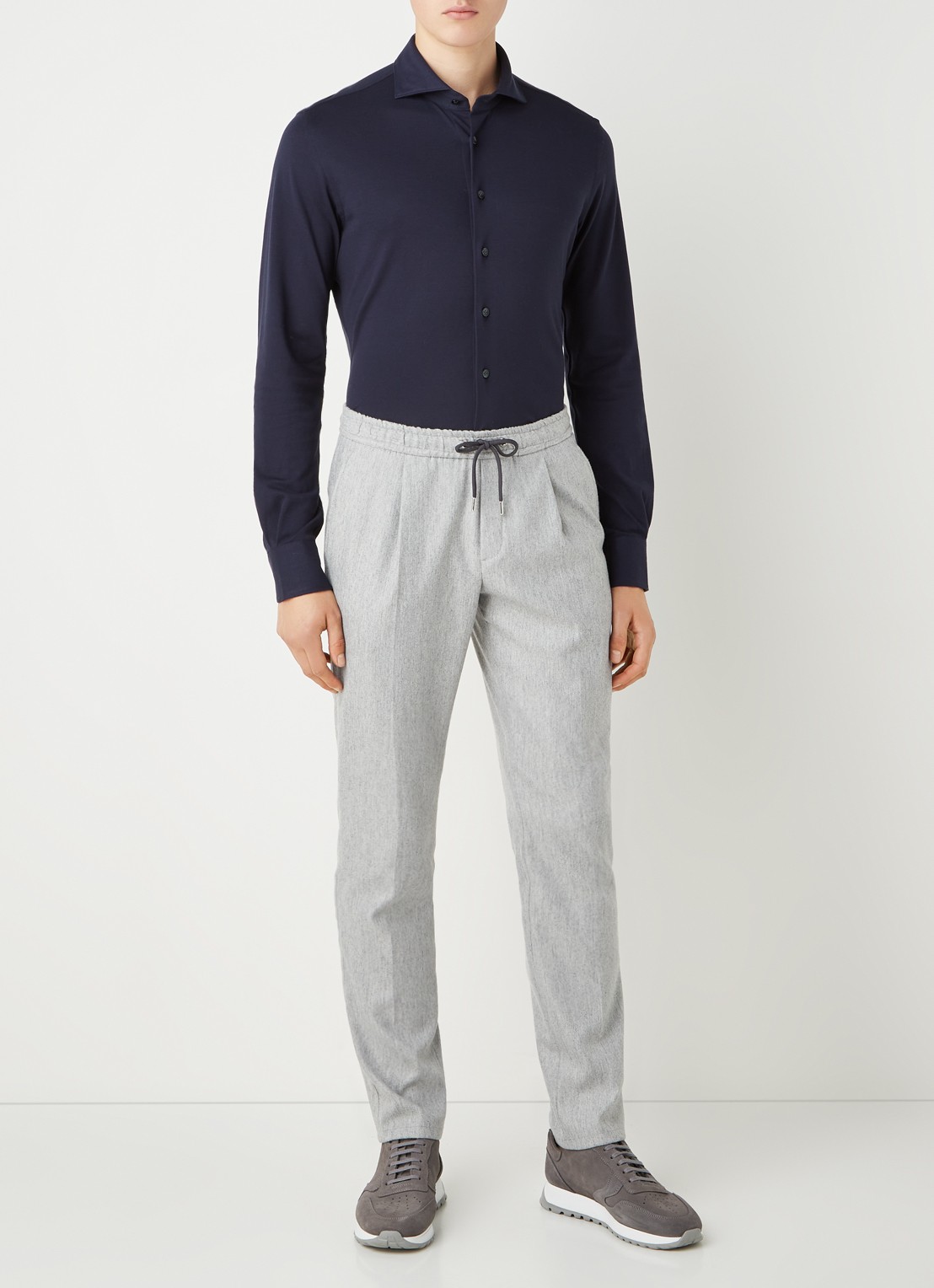 Profuomo The knitted shirt slim fit overhemd van piqué katoen - voorkant donkerblauw