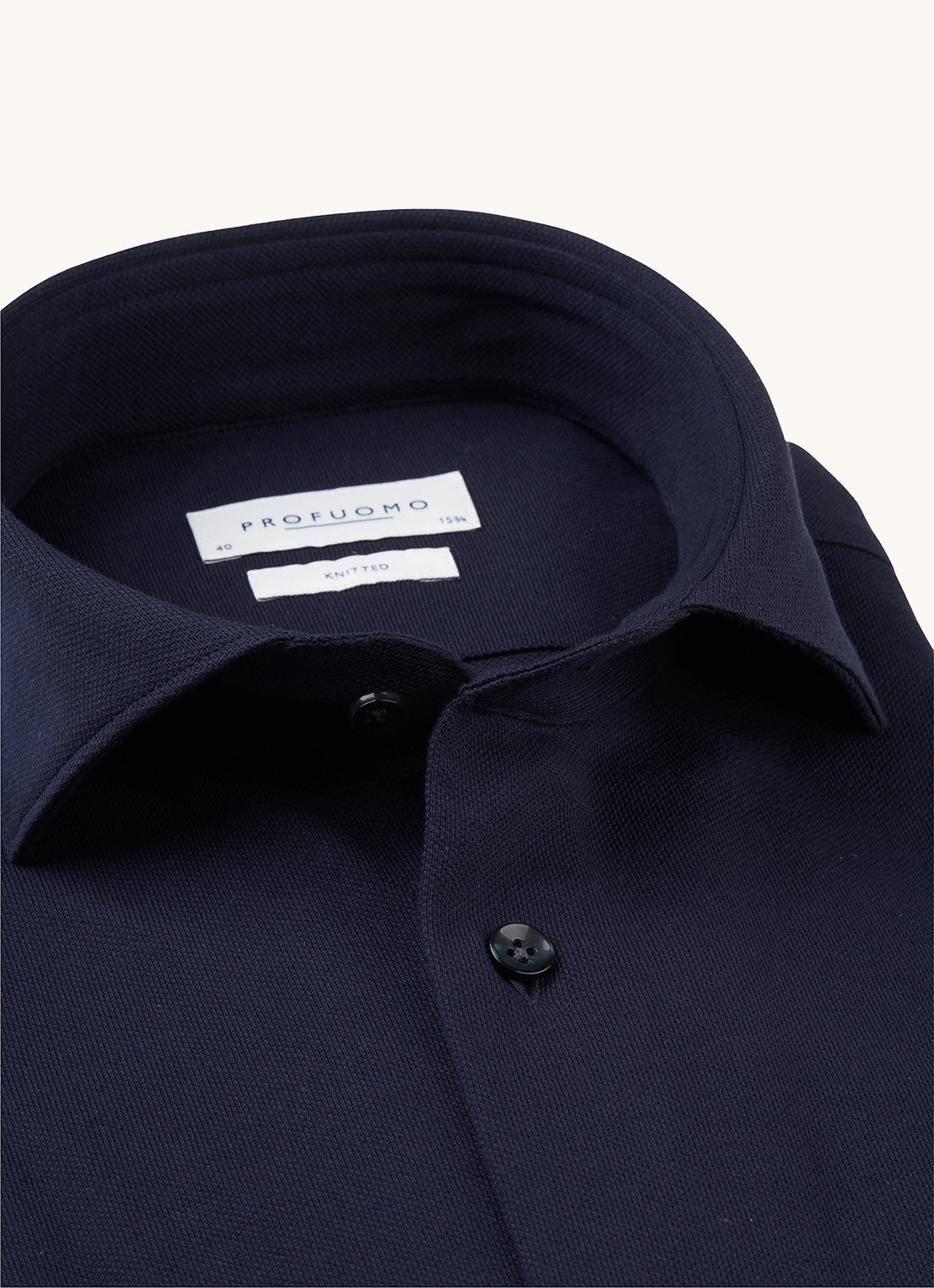 Profuomo The knitted shirt slim fit overhemd van piqué katoen - detail 6 donkerblauw