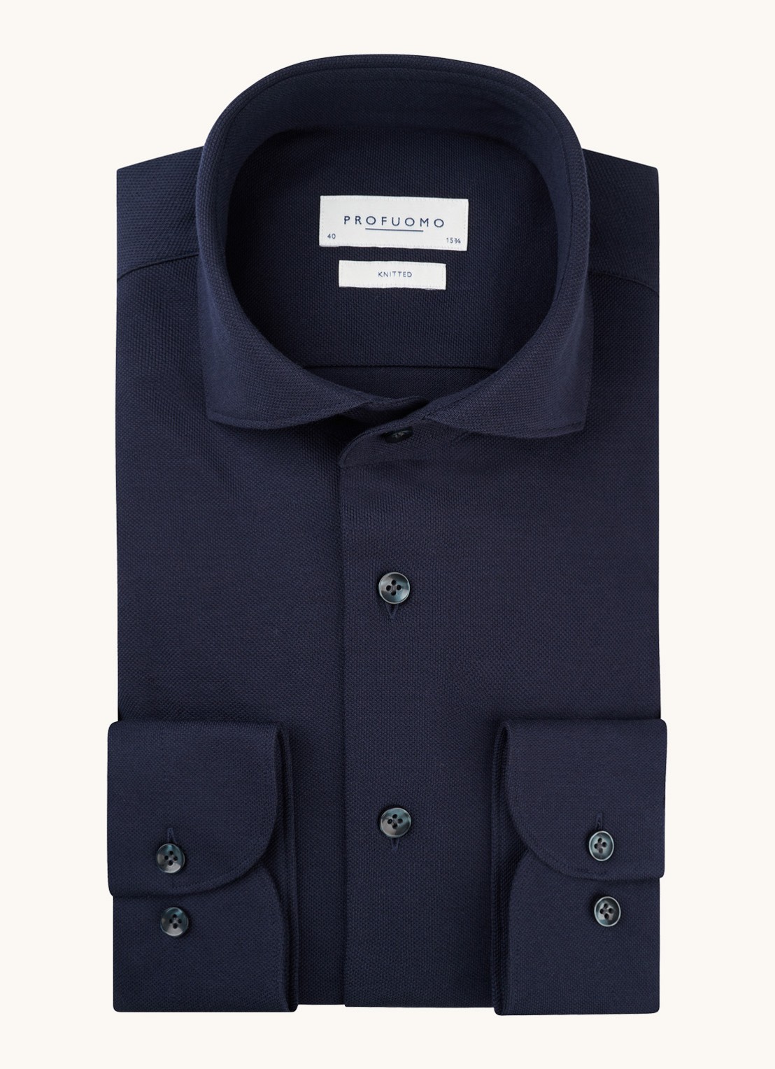 Profuomo The knitted shirt slim fit overhemd van piqué katoen - voorkant 2 donkerblauw