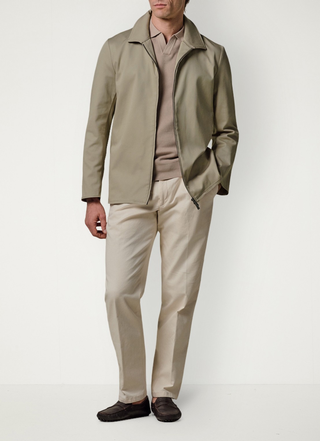 Profuomo Twill overshirt met zipper - voorkant 6 beige