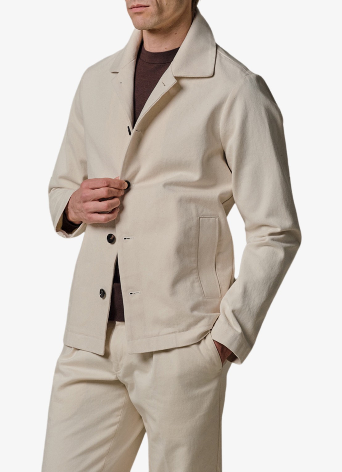 Profuomo Twill overshirt - detail 2 gebroken wit