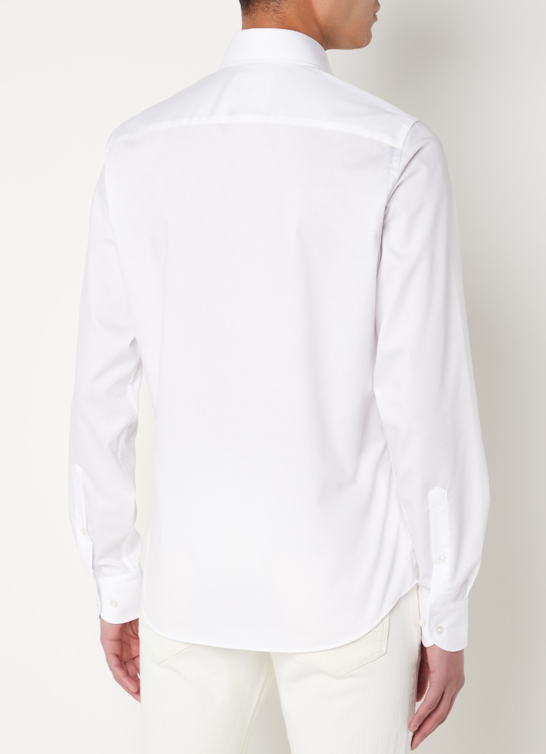 Profuomo Wit strijkvrij slim fit overhemd met extra lange mouw - achterkant 4 wit