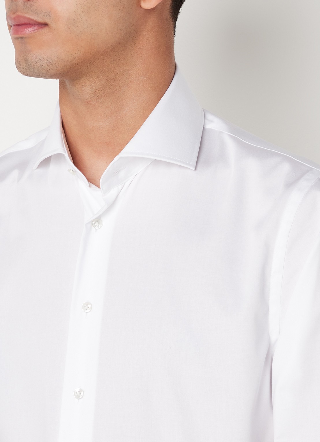 Profuomo Wit strijkvrij slim fit overhemd met extra lange mouw - detail 2 wit