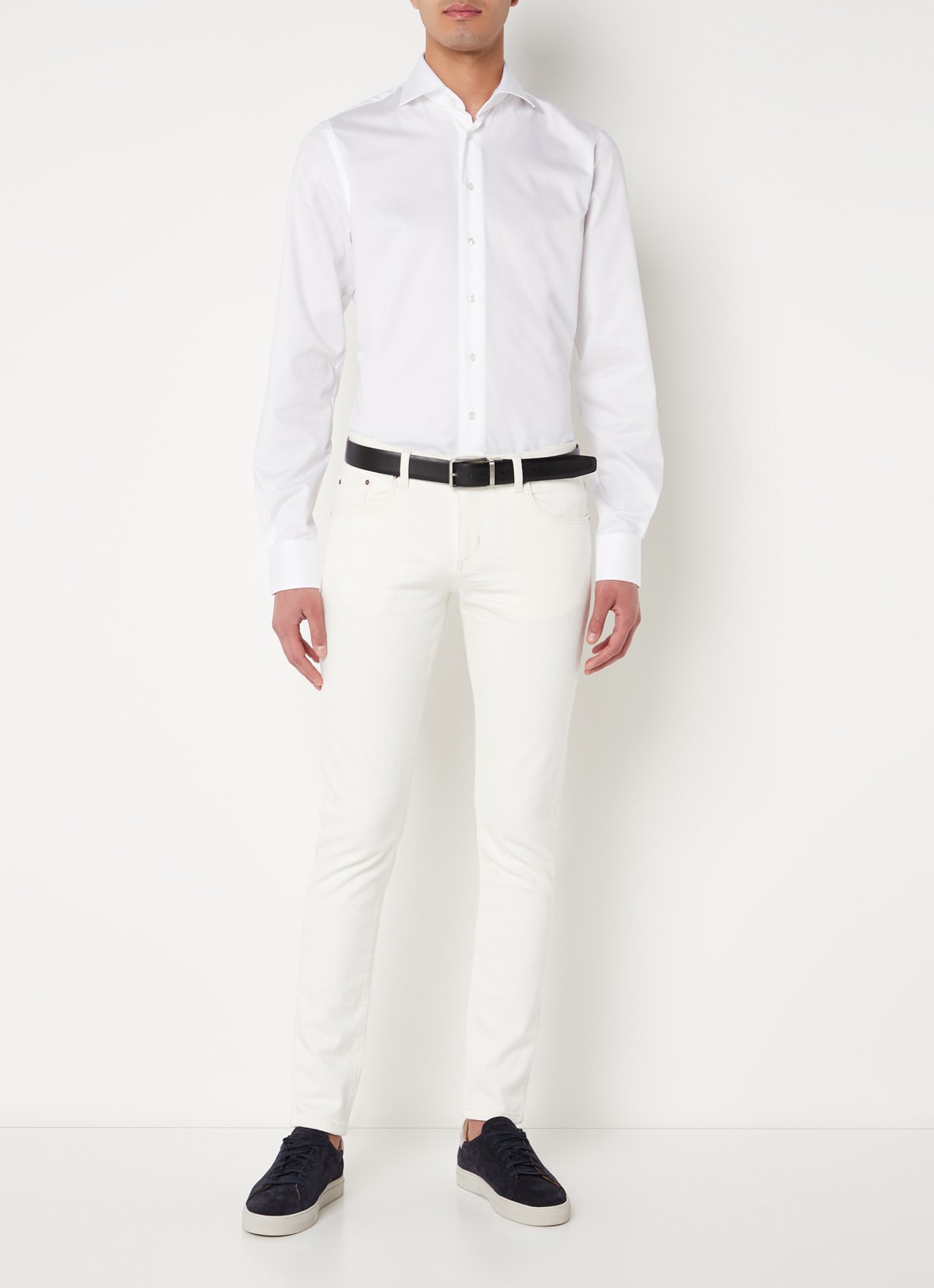 Profuomo Wit strijkvrij slim fit overhemd met extra lange mouw - voorkant 5 wit