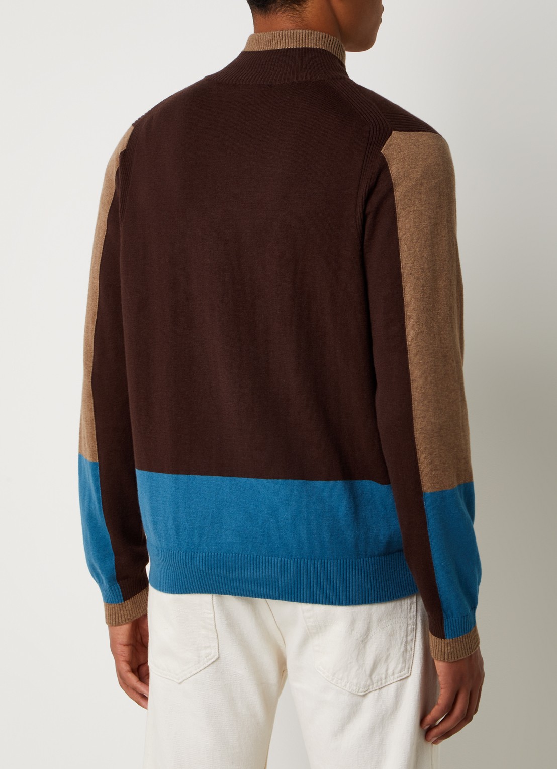 PS Paul Smith Fijngebreide vest in wolblend met logoborduring - achterkant donkerbruin