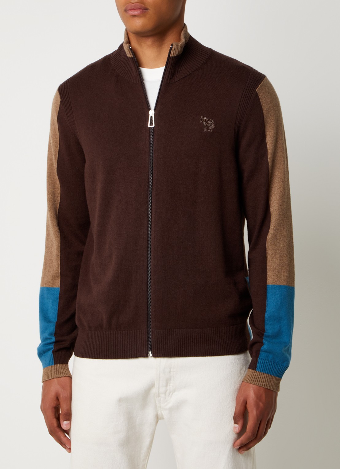 PS Paul Smith Fijngebreide vest in wolblend met logoborduring - detail 4 donkerbruin