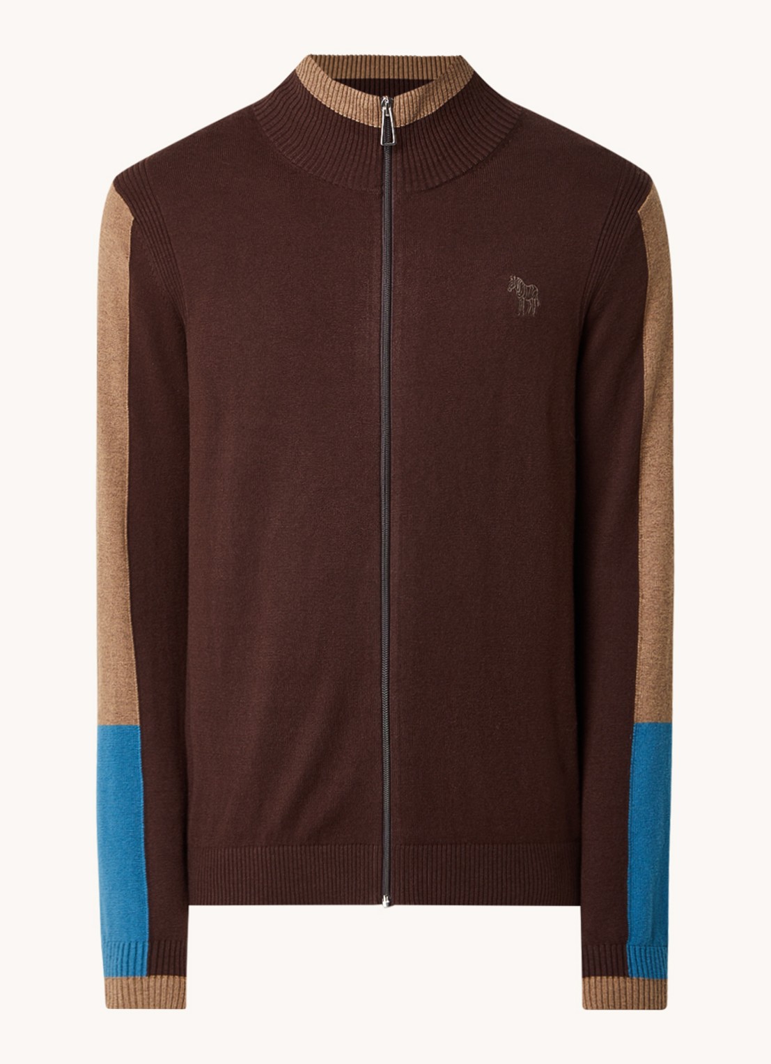 PS Paul Smith Fijngebreide vest in wolblend met logoborduring - voorkant 2 donkerbruin
