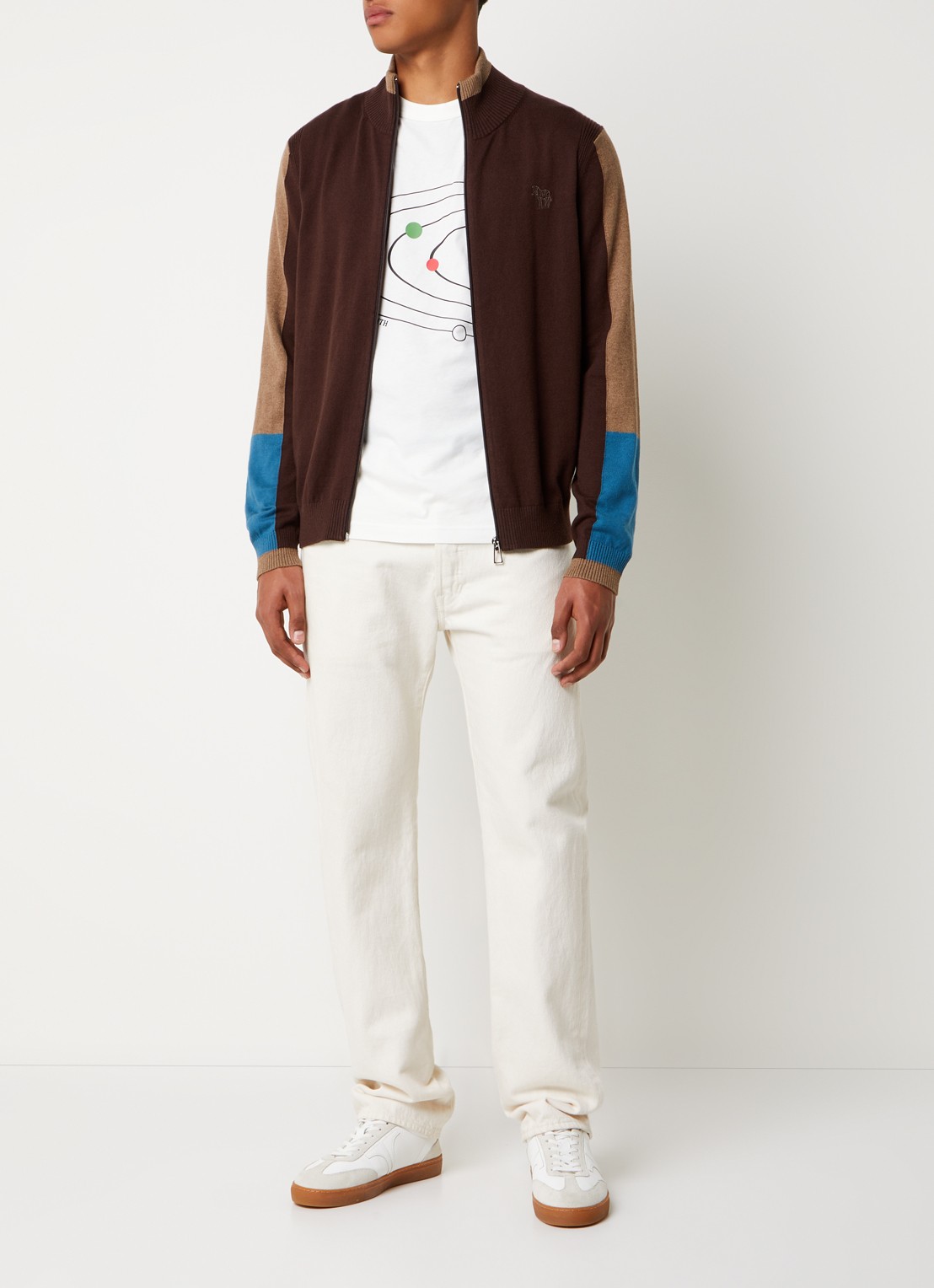 PS Paul Smith Fijngebreide vest in wolblend met logoborduring - voorkant 3 donkerbruin