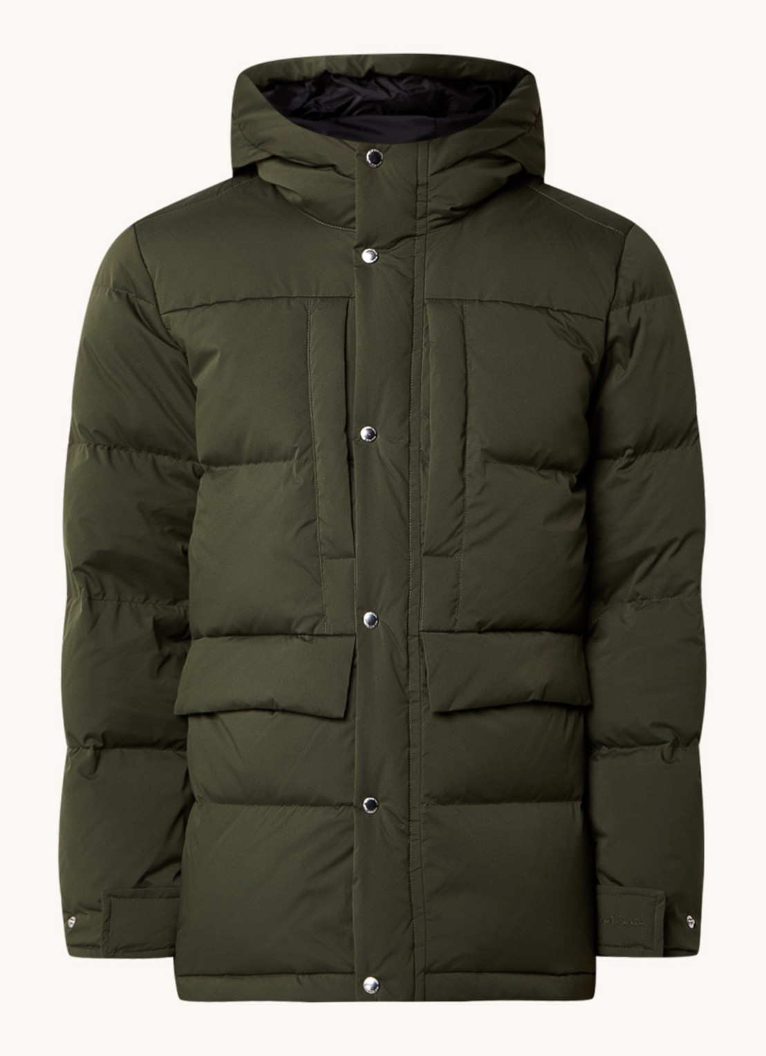 PS Paul Smith Puffer jack met donsvulling en steekzakken - voorkant 5 legergroen