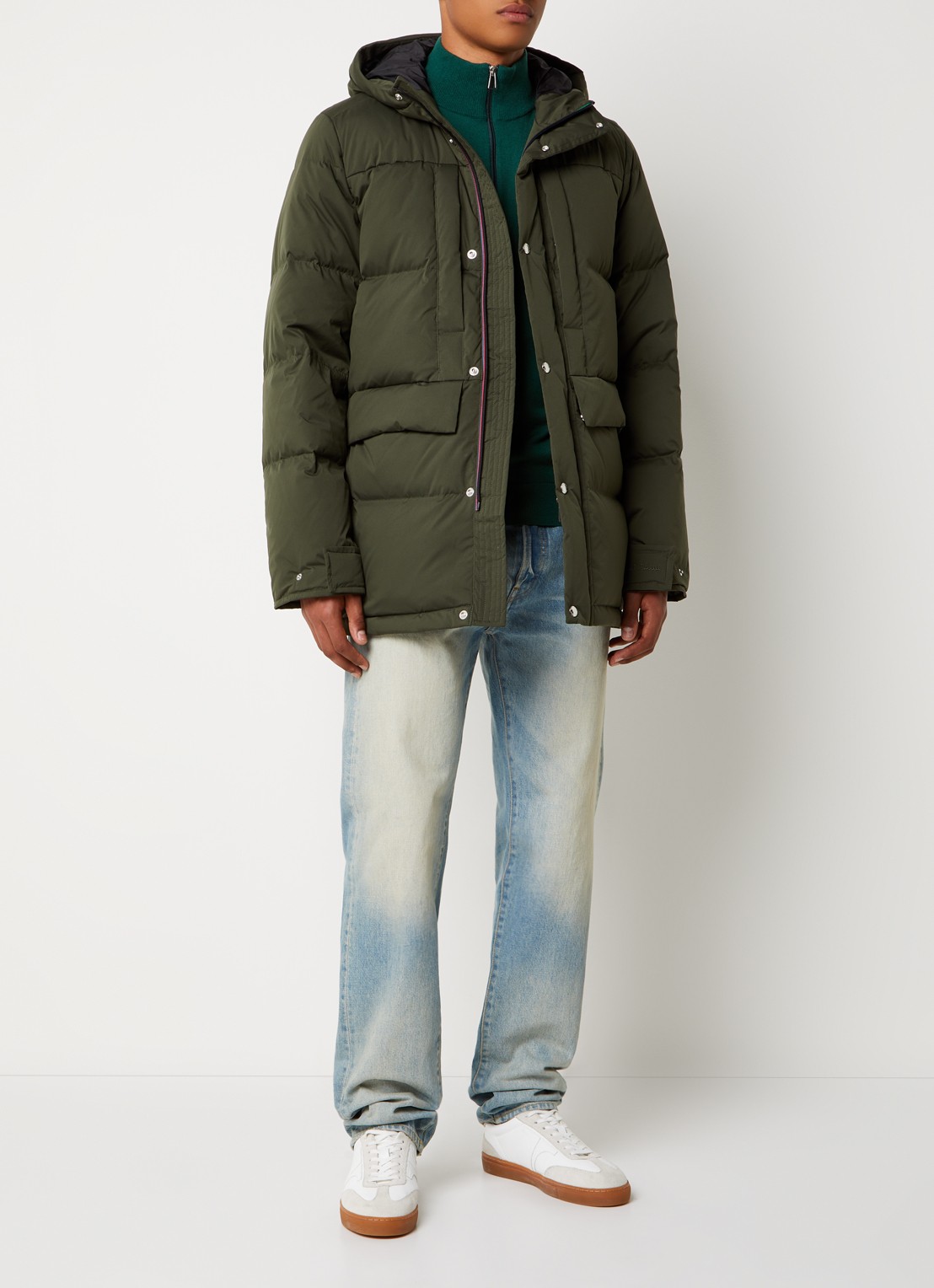 PS Paul Smith Puffer jack met donsvulling en steekzakken - voorkant 6 legergroen