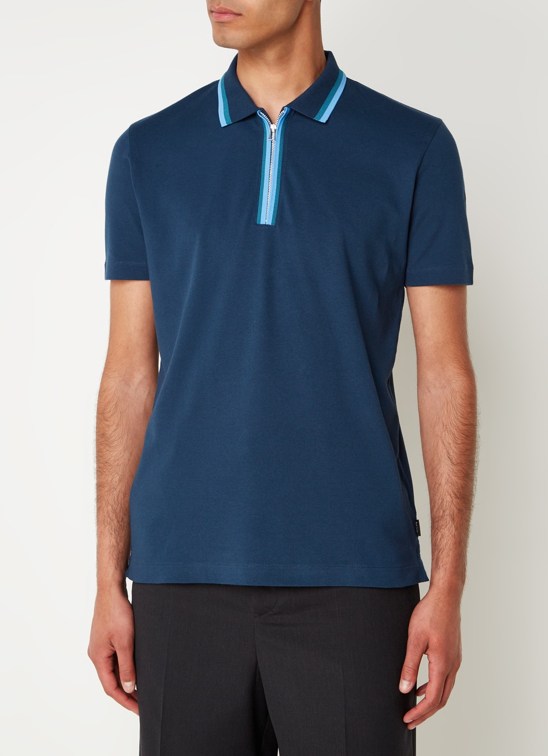PS Paul Smith Regular fit polo van  katoen met halve rits - detail 4 blauw