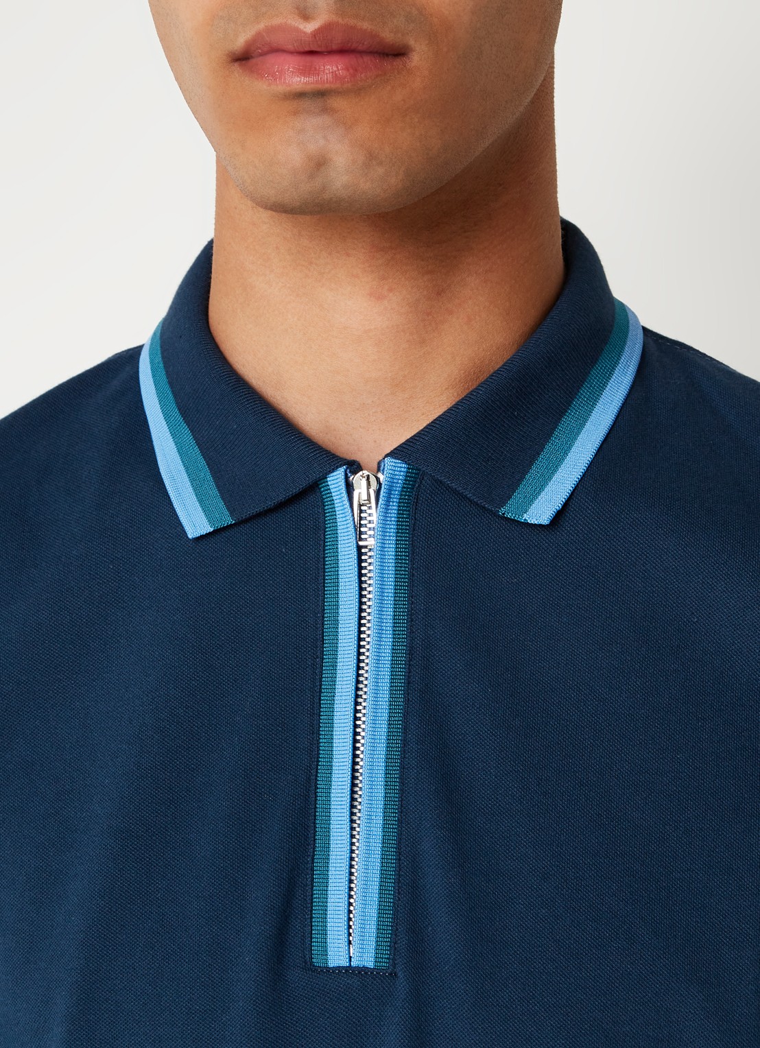 PS Paul Smith Regular fit polo van  katoen met halve rits - detail 5 blauw