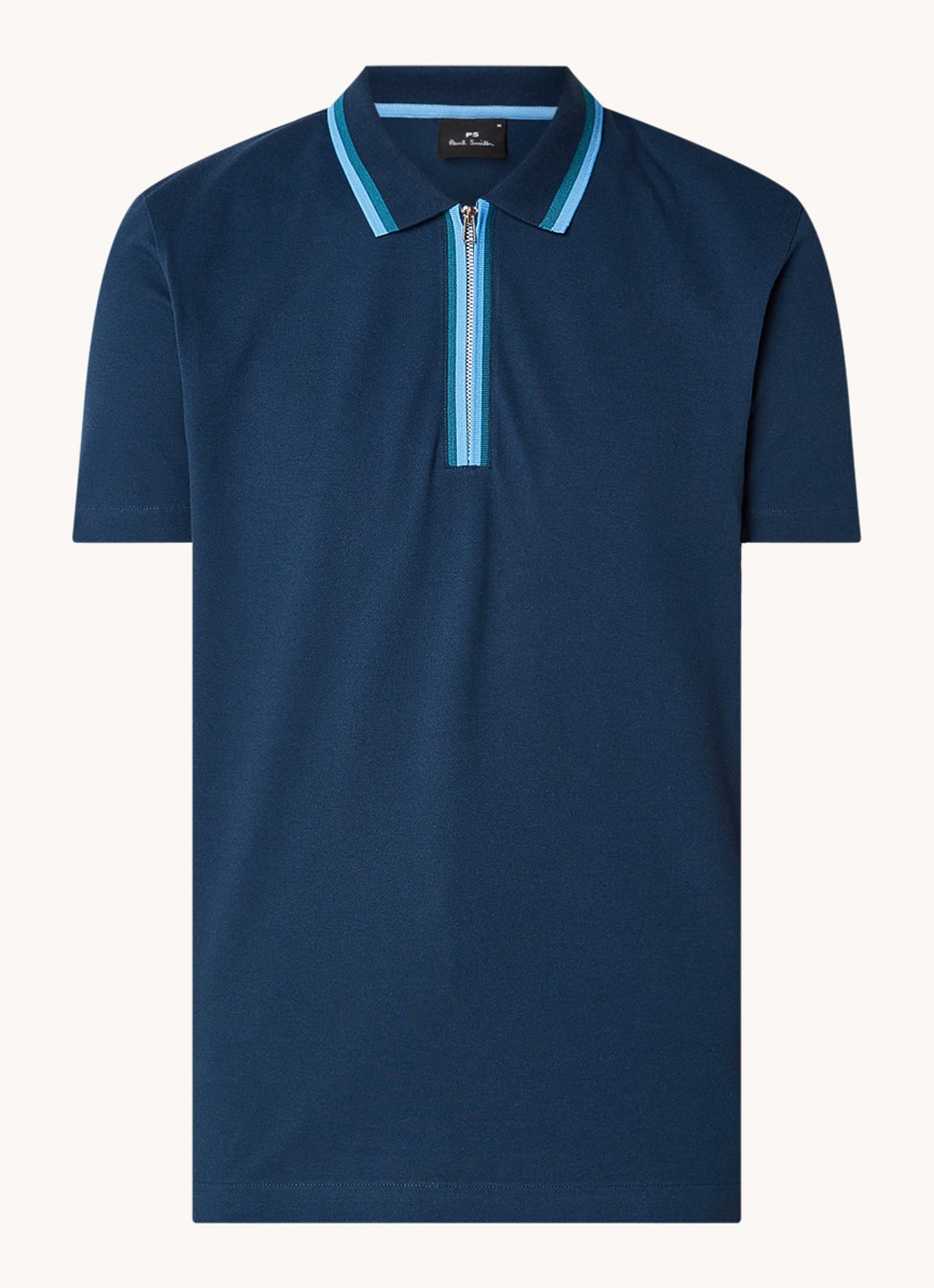 PS Paul Smith Regular fit polo van  katoen met halve rits - voorkant 2 blauw