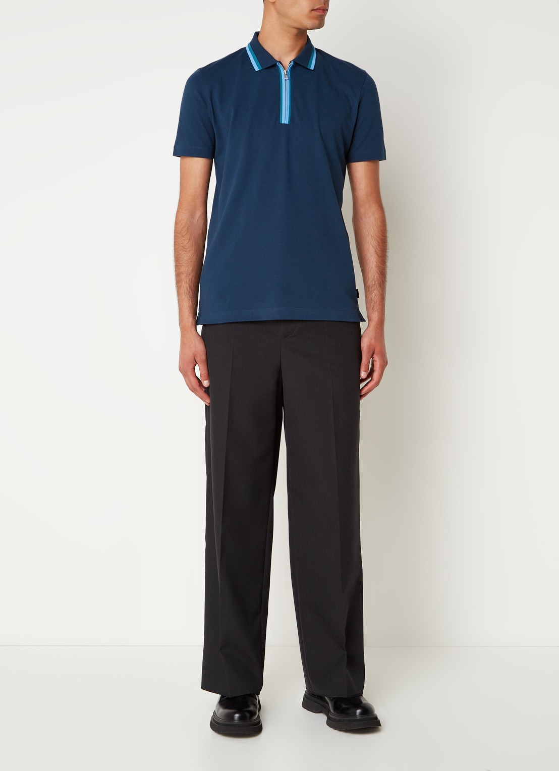 PS Paul Smith Regular fit polo van  katoen met halve rits - voorkant 3 blauw