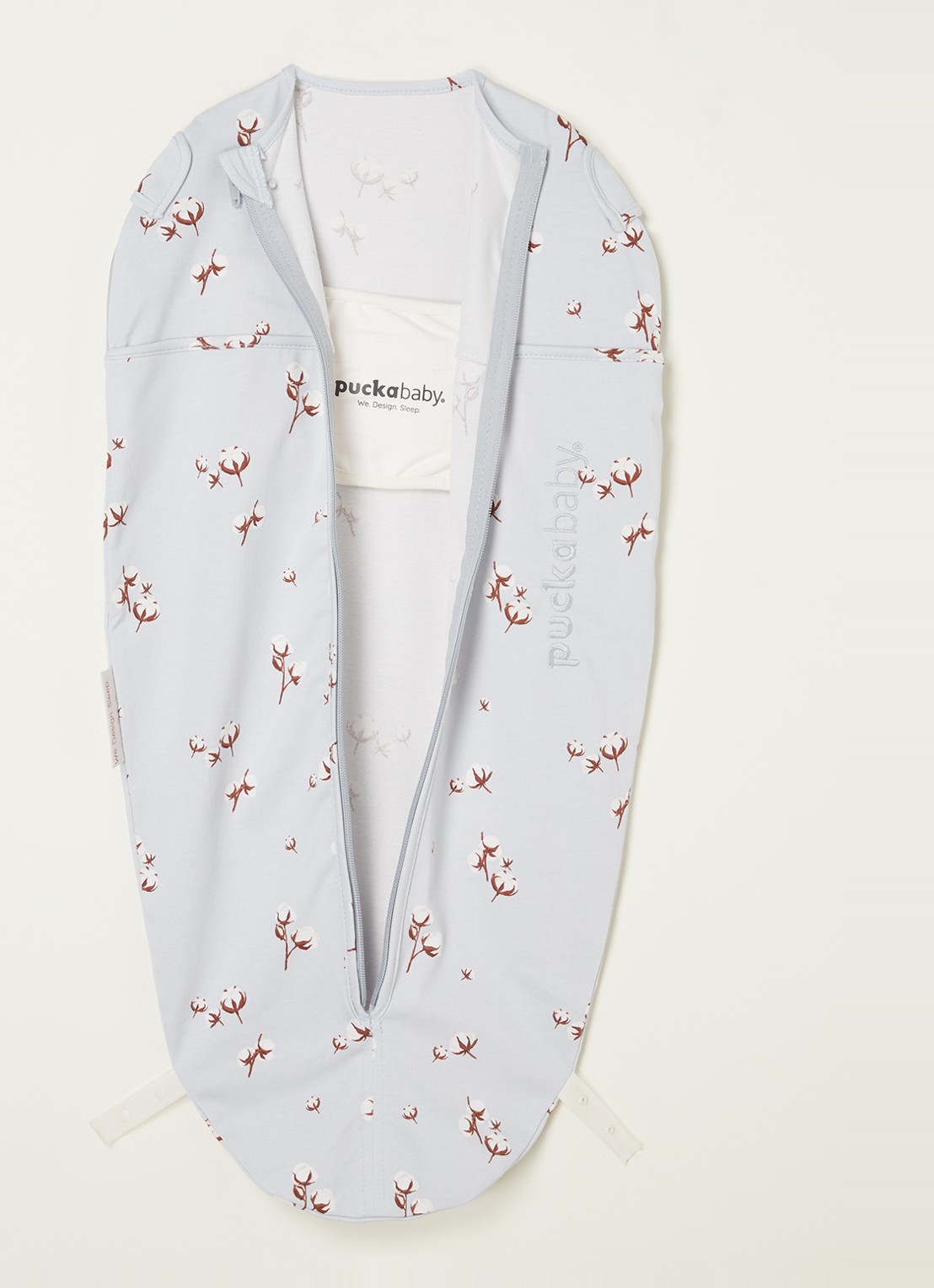 Puckababy Original mini slaapzak met print - voorkant 3 blauwgrijs